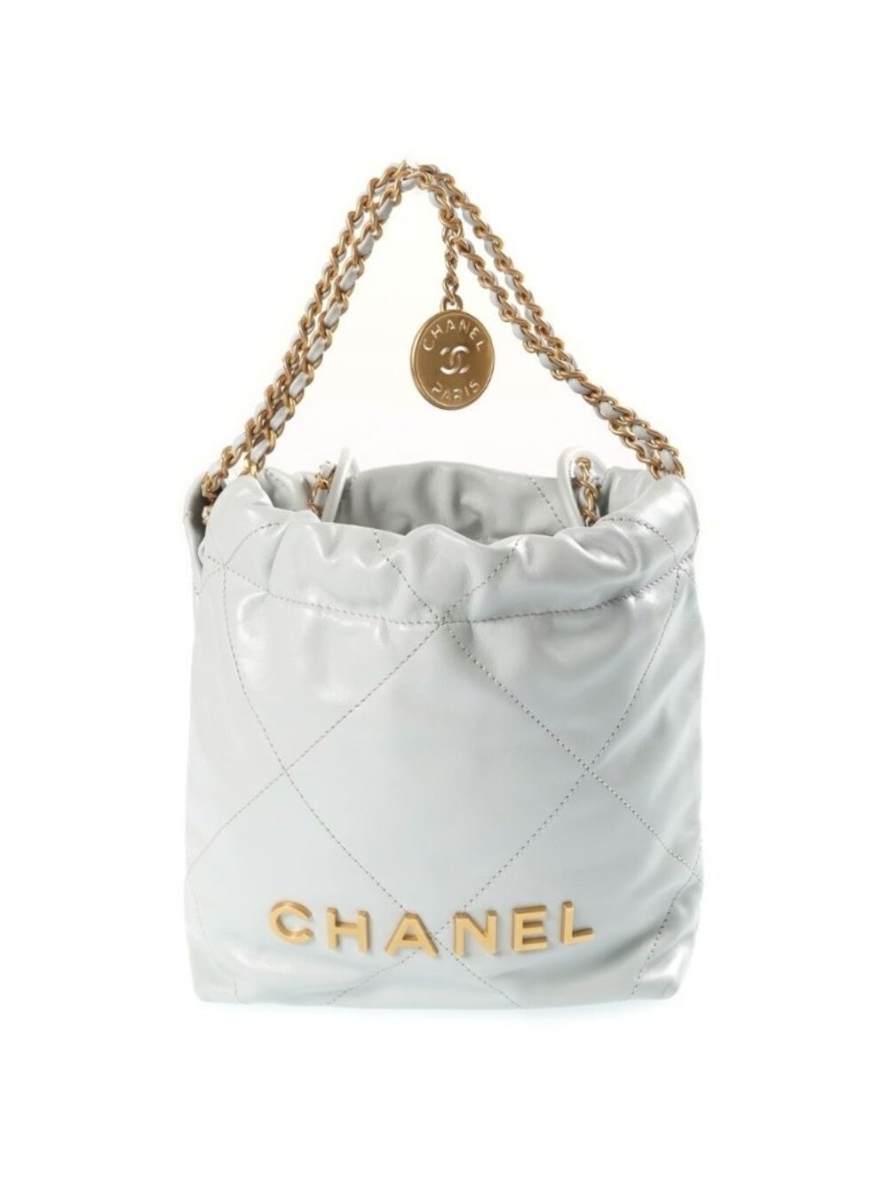 Chanel 22 Mini Handbag Chain Shoulder 2-Way Drawstring Bag Calfskin Gold Gray